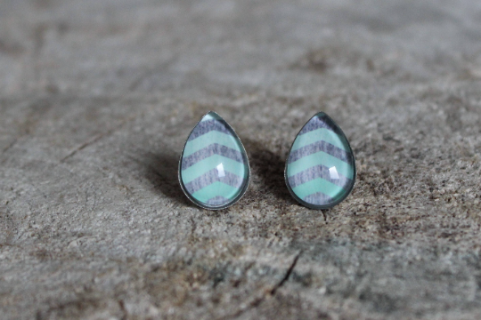 Petites merveilles goutte chevron bois turquoise (bo-1310-G)