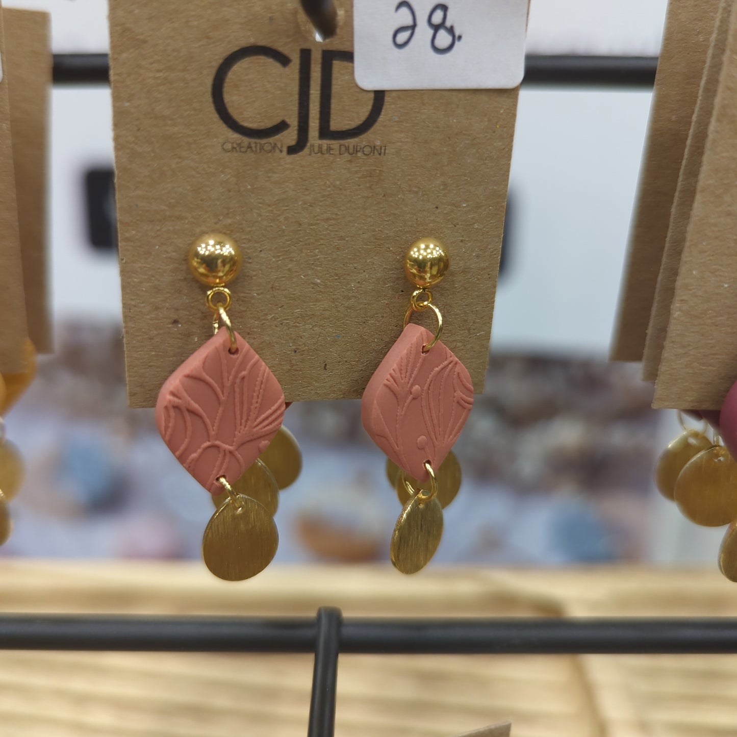 Boucles d'oreilles pendentif argile et laiton (bo-1819)