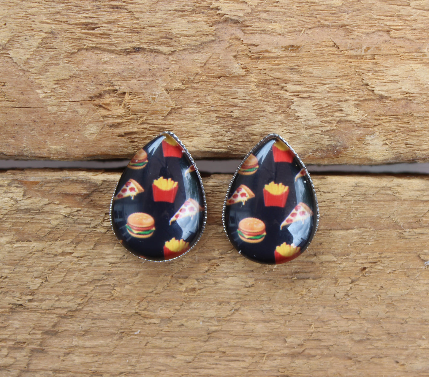 Petites merveilles pizza burger // teardrop earrings // Goutte d'eau // fait au quebec (BO-1592-G)