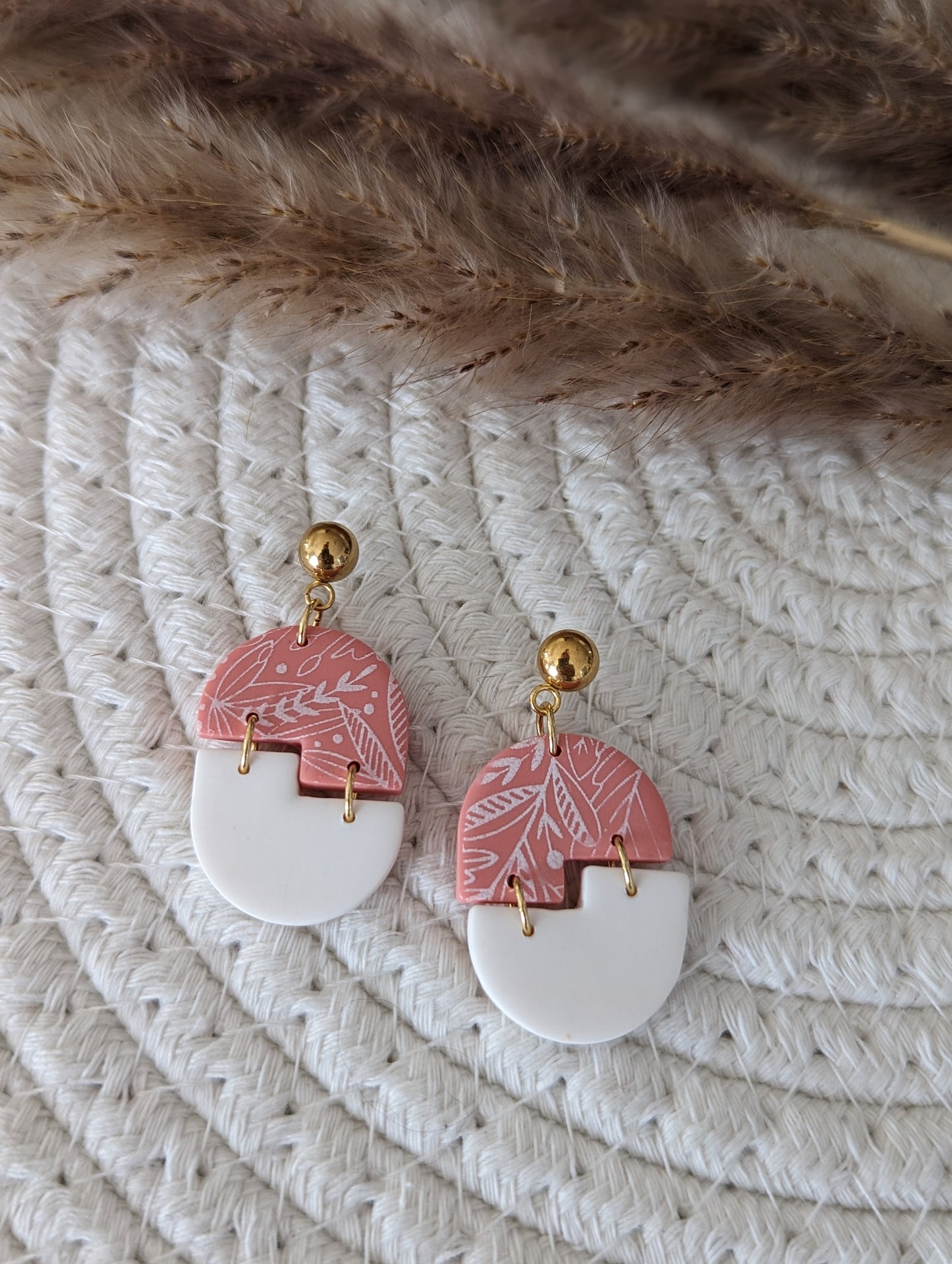 Boucles d'oreilles en acier inoxydable et pendentif en argile polymère (BO-1854)