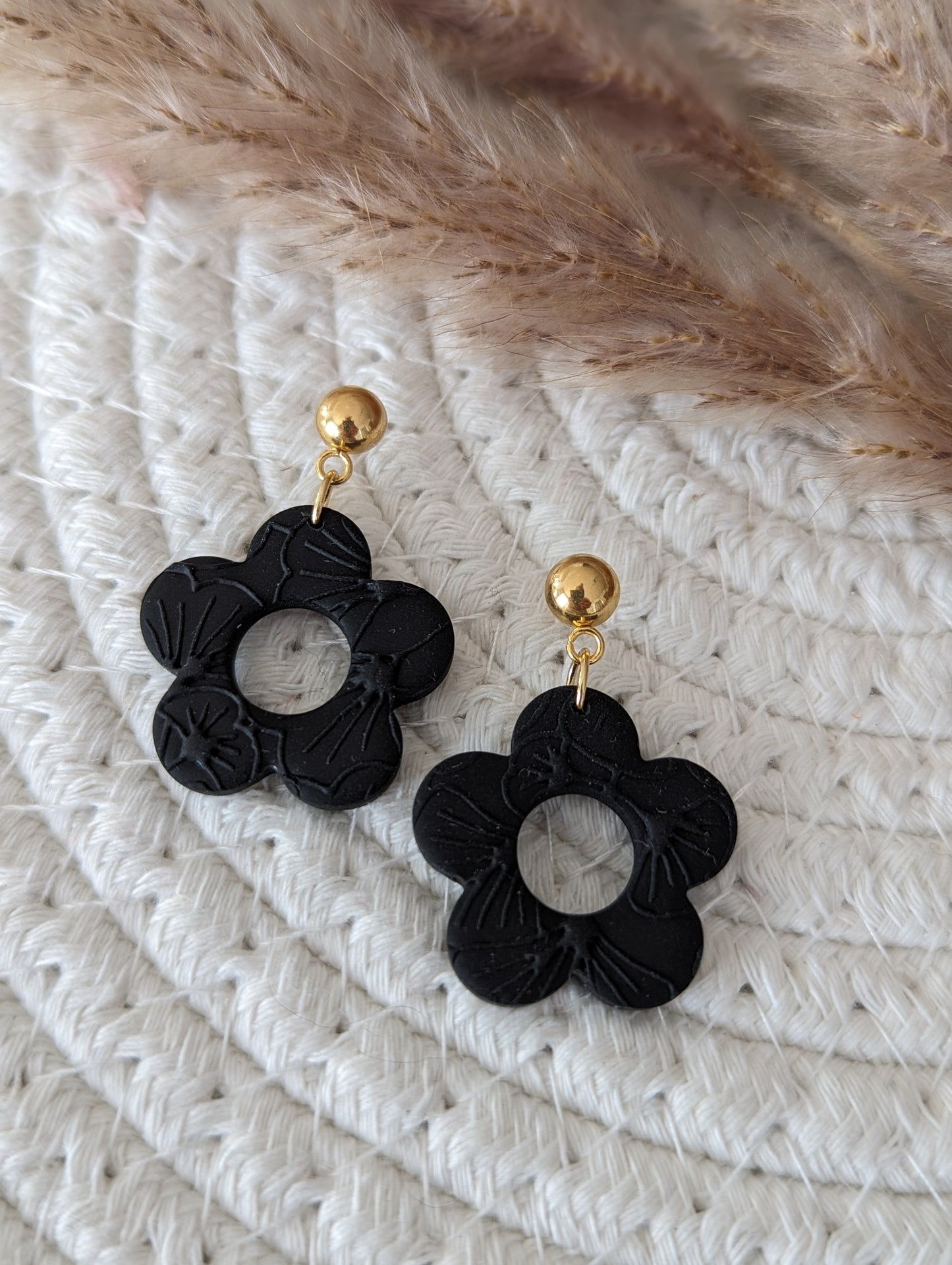 Boucles d'oreilles stud acier inoxydable et pendentif fleur en argile polymère (BO-1855)