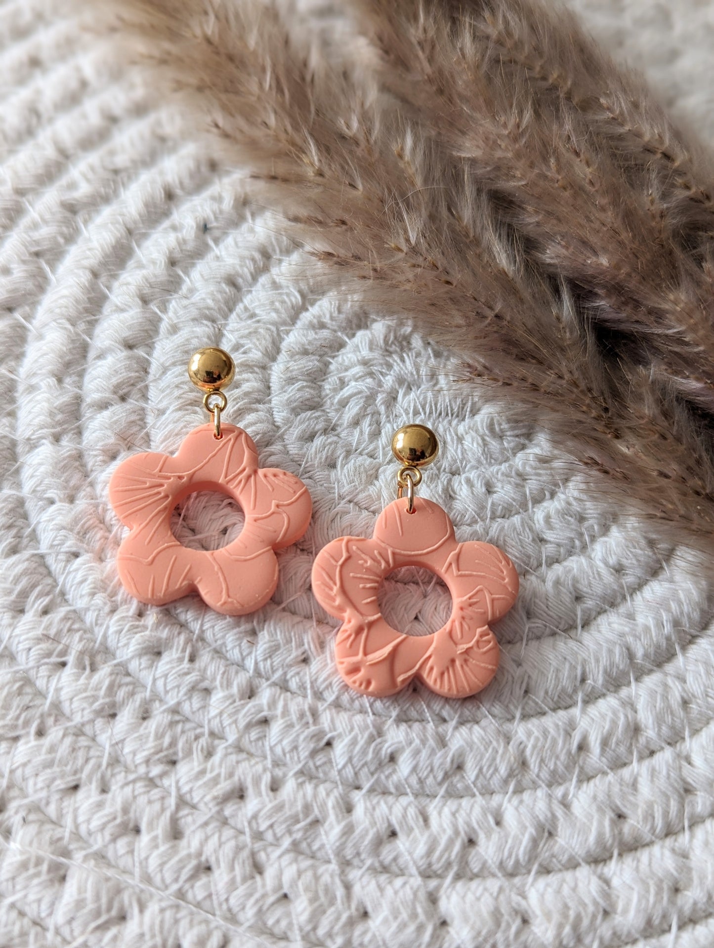 Boucles d'oreilles stud acier inoxydable et pendentif fleur en argile polymère (BO-1855)