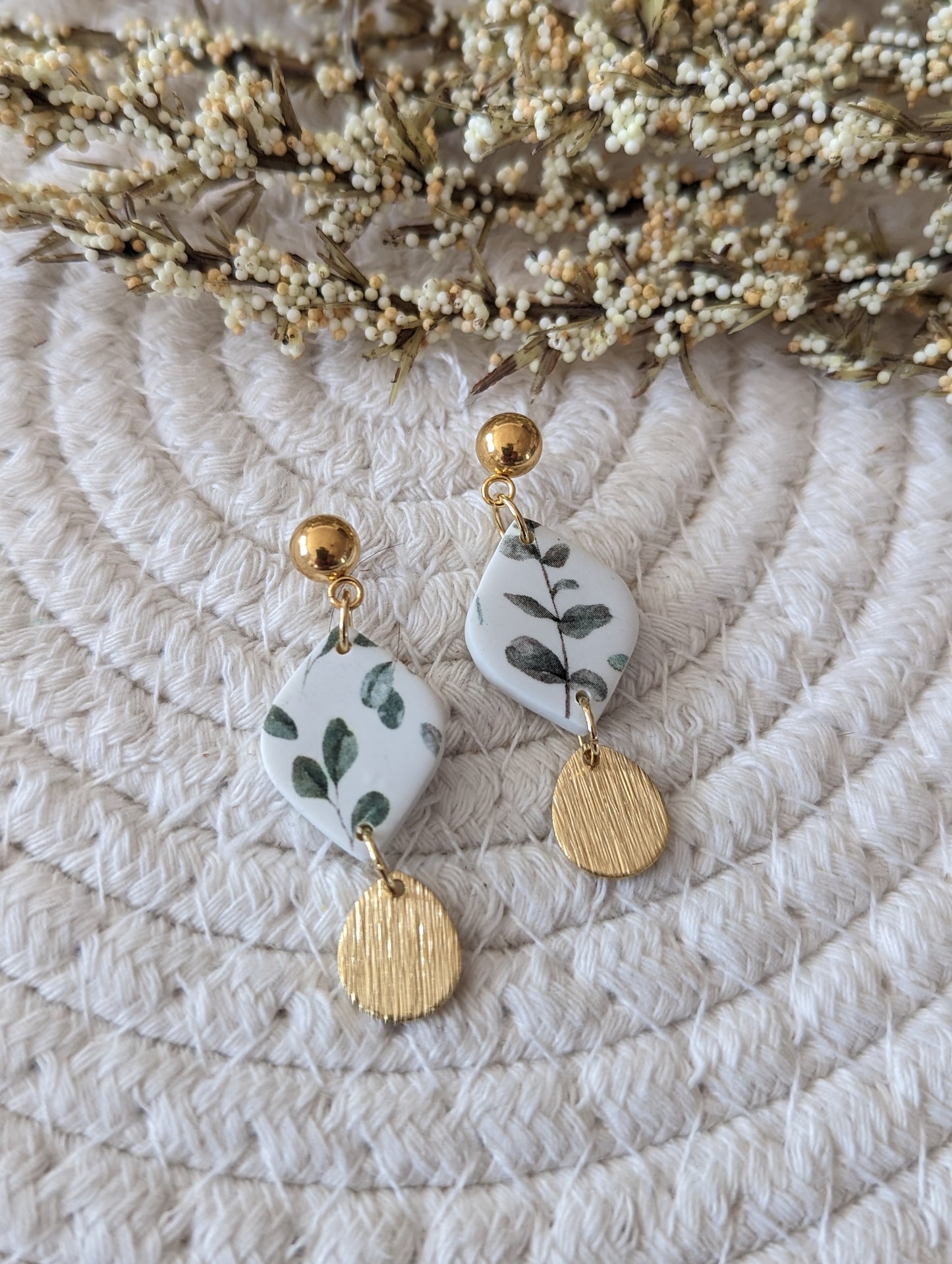 Boucles d'oreilles pendentif argile et laiton (bo-1819)