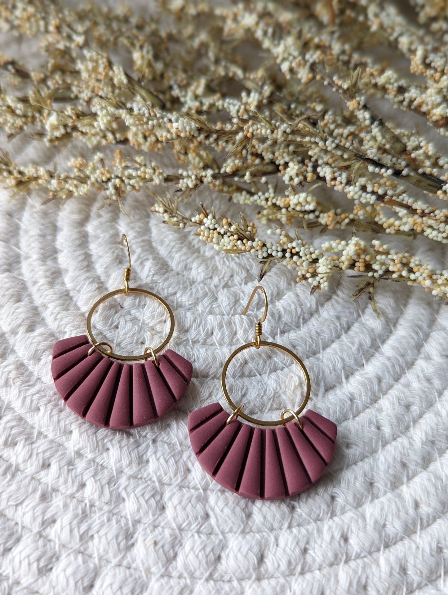 Boucles d'oreilles anneau laiton et arche argile (bo-1818)
