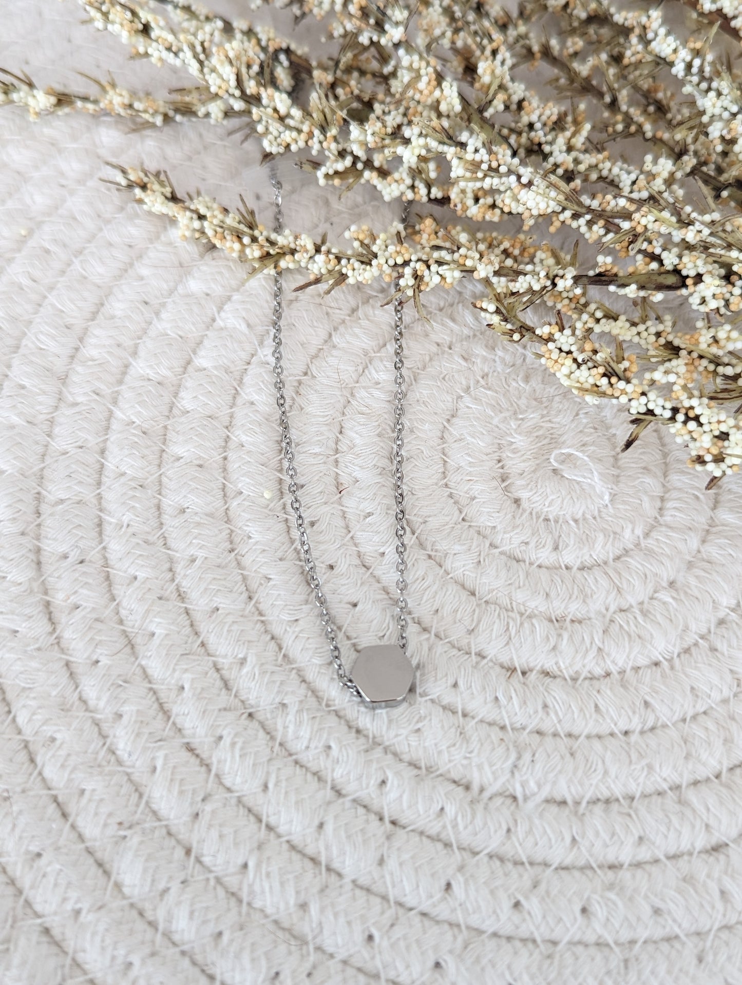 Collier acier inoxydable pendentif hexagone (CO-209)