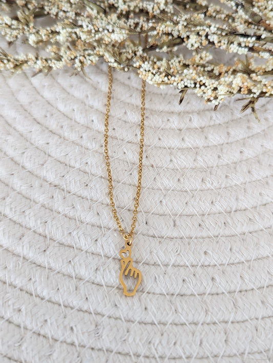 Collier acier inoxydable pendentif main coeur (CO-212)