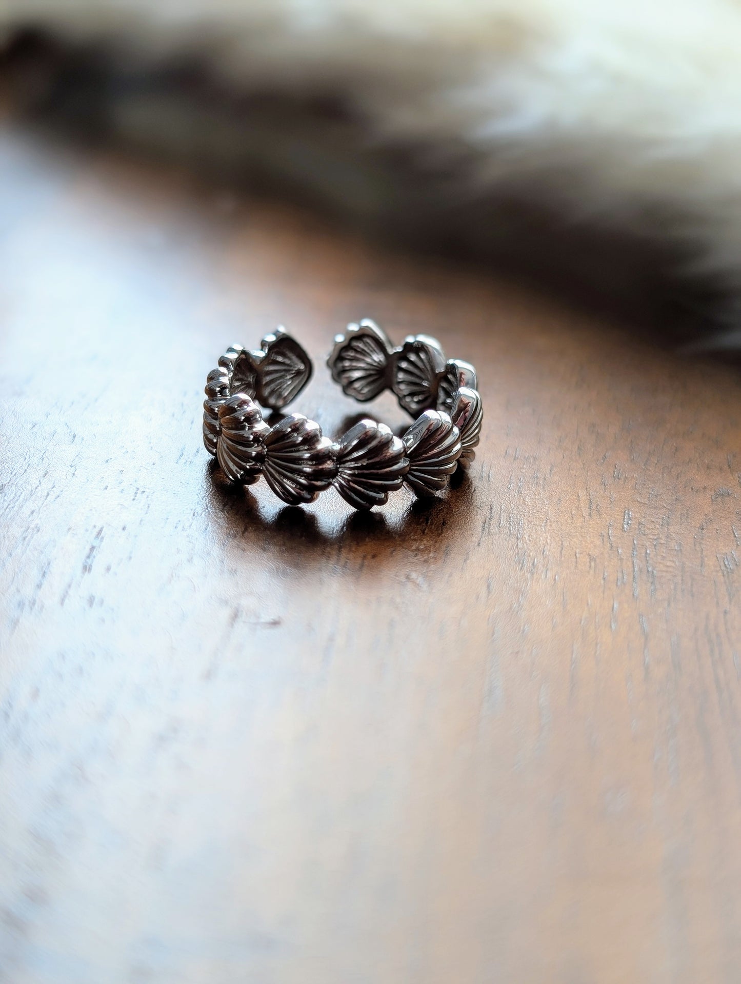 Bague ajustable motif coquillage | acier inoxydable (BG-4)