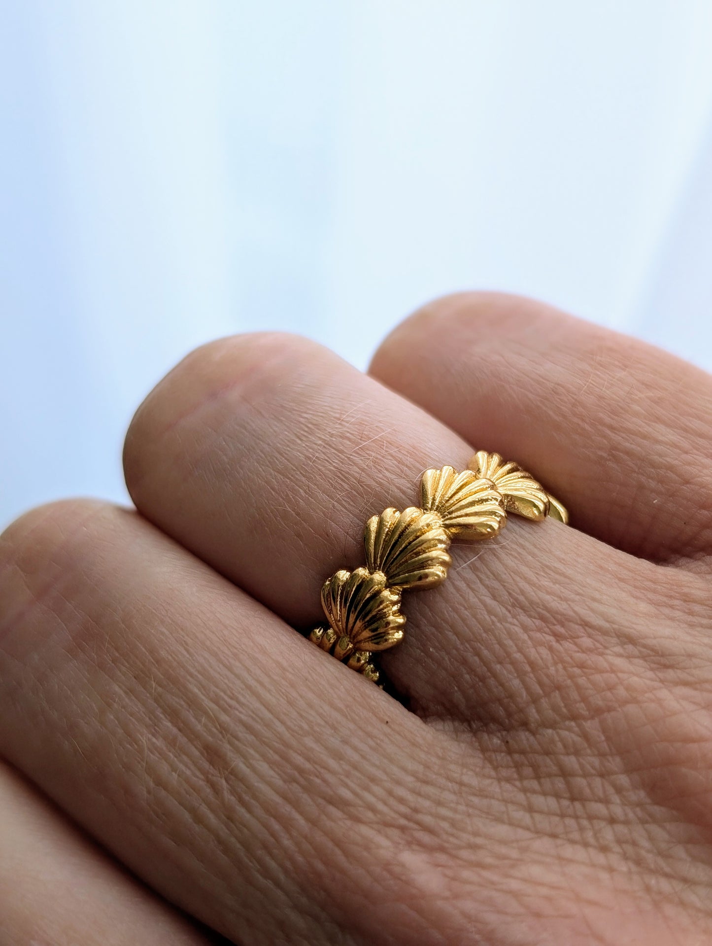 Bague ajustable motif coquillage | acier inoxydable (BG-4)