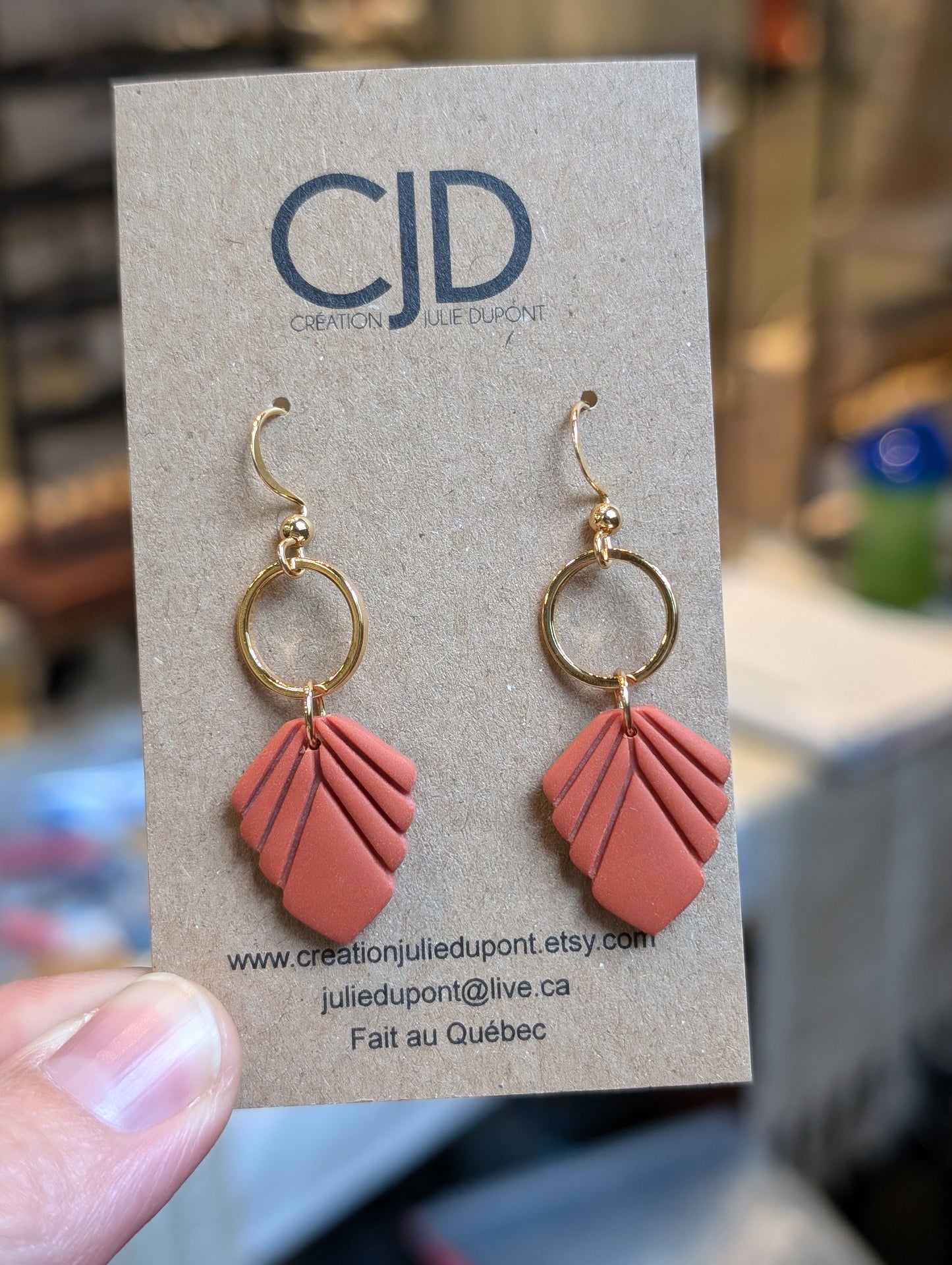 Boucles d'oreilles crochet acier inoxydable et pendentif en argile polymère (BO-1894)