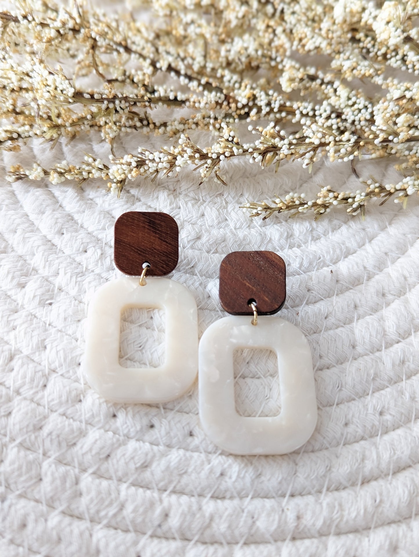Boucles d'oreilles stud bois et rectangle acetate (bo-1820)