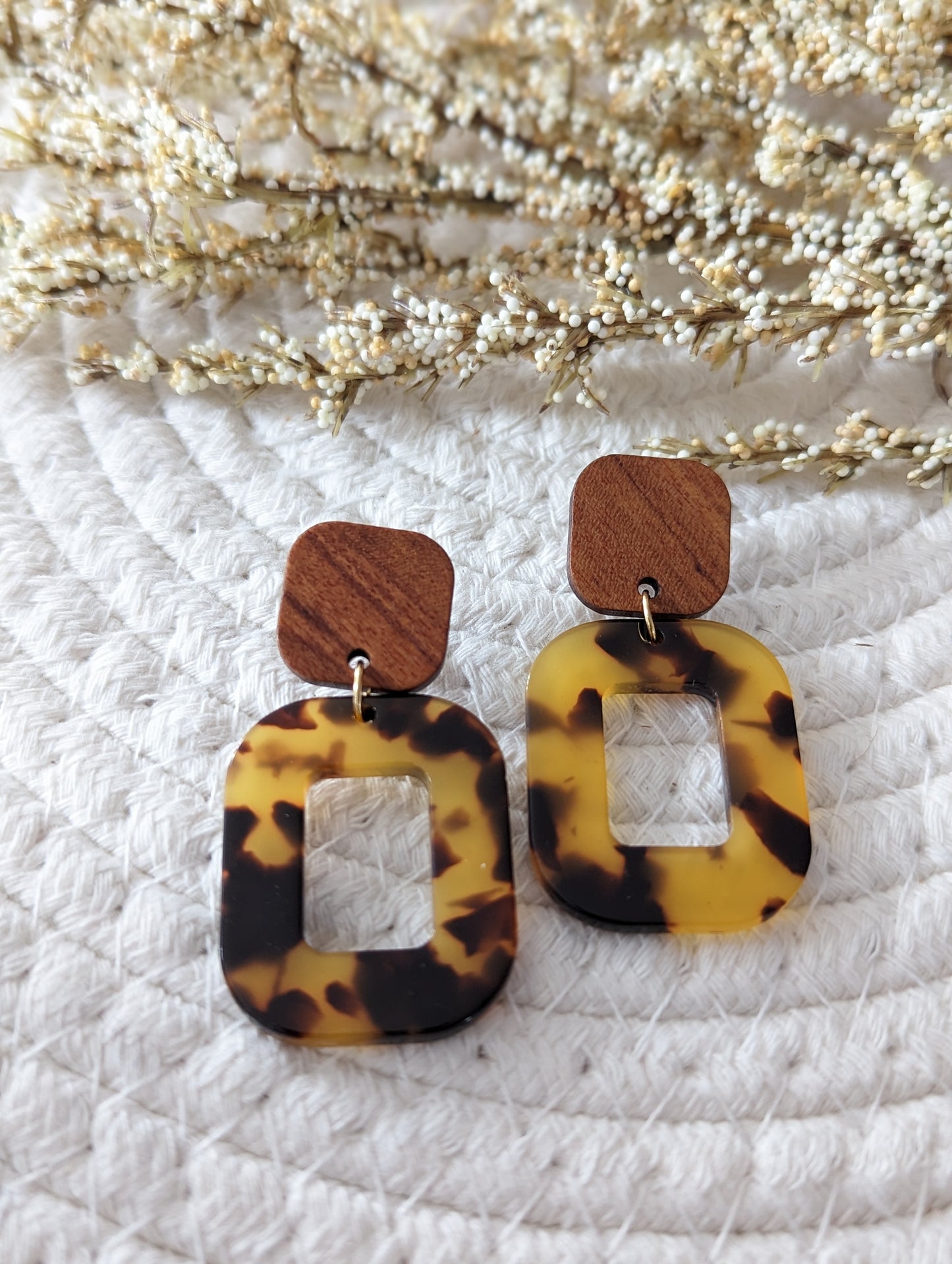 Boucles d'oreilles stud bois et rectangle acetate (bo-1820)