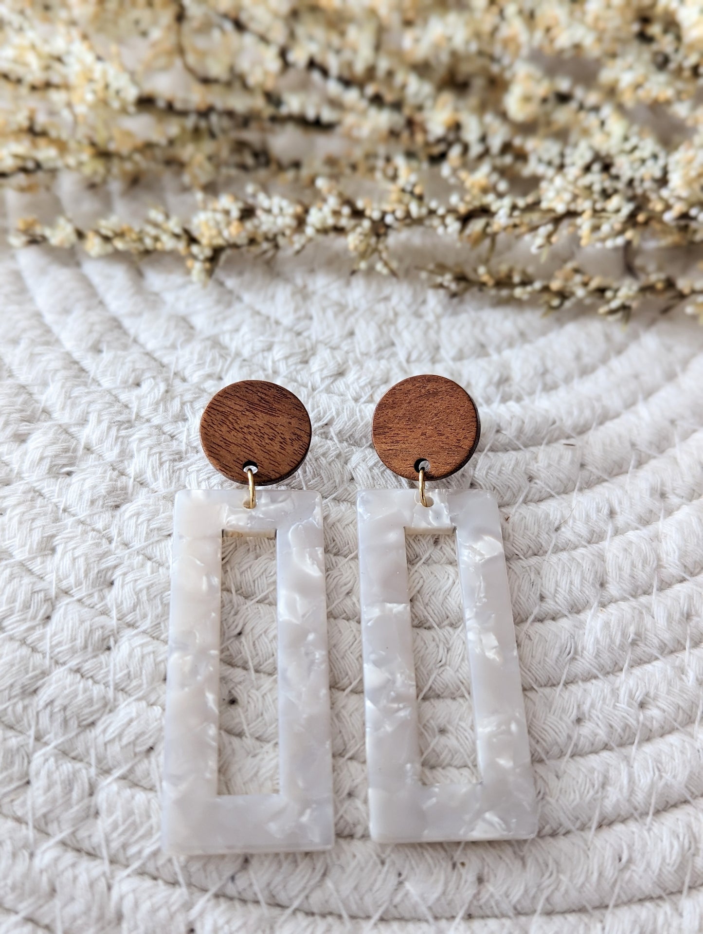 Boucles d'oreilles stud bois et rectangle acetate (bo-1821)