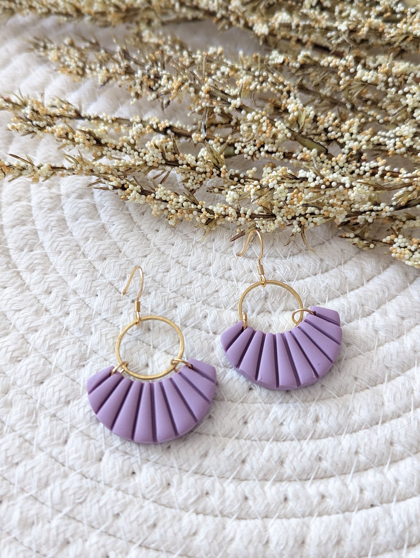 Boucles d'oreilles anneau laiton et arche argile (bo-1818)