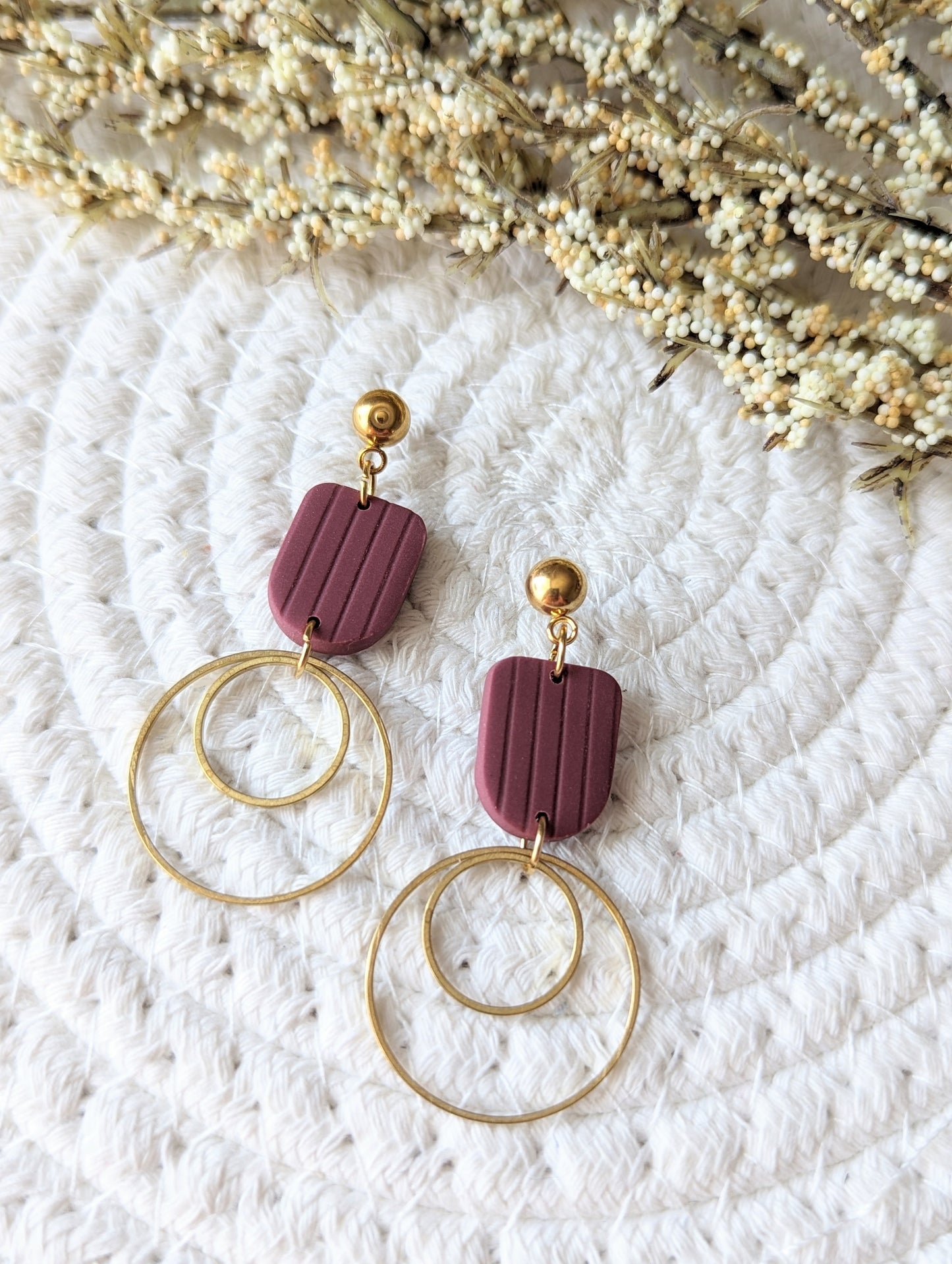 Boucles d'oreilles pendentif en argile polymère et anneau en laiton (BO-1842)