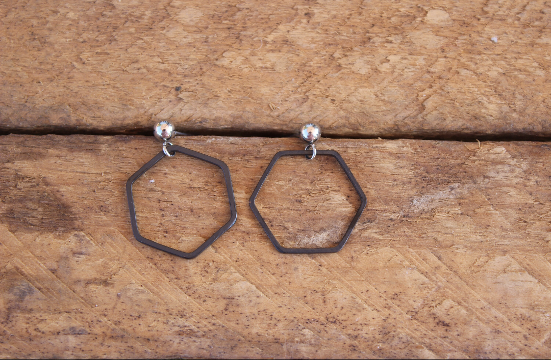 Boucles d'oreilles minimalistes hexagone (bo-1150