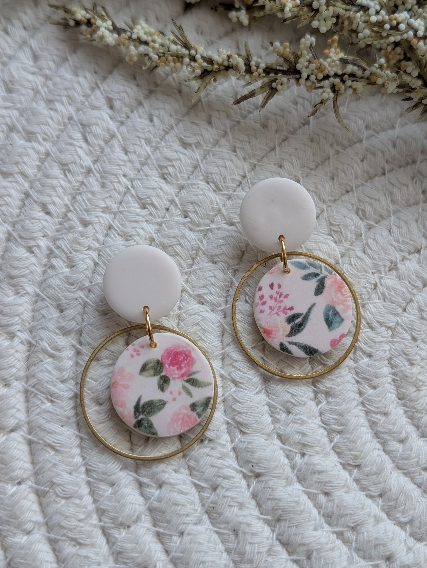 Boucles d'oreilles stud et rond argile et anneau laiton // polymer Clay earrings (BO-1730)