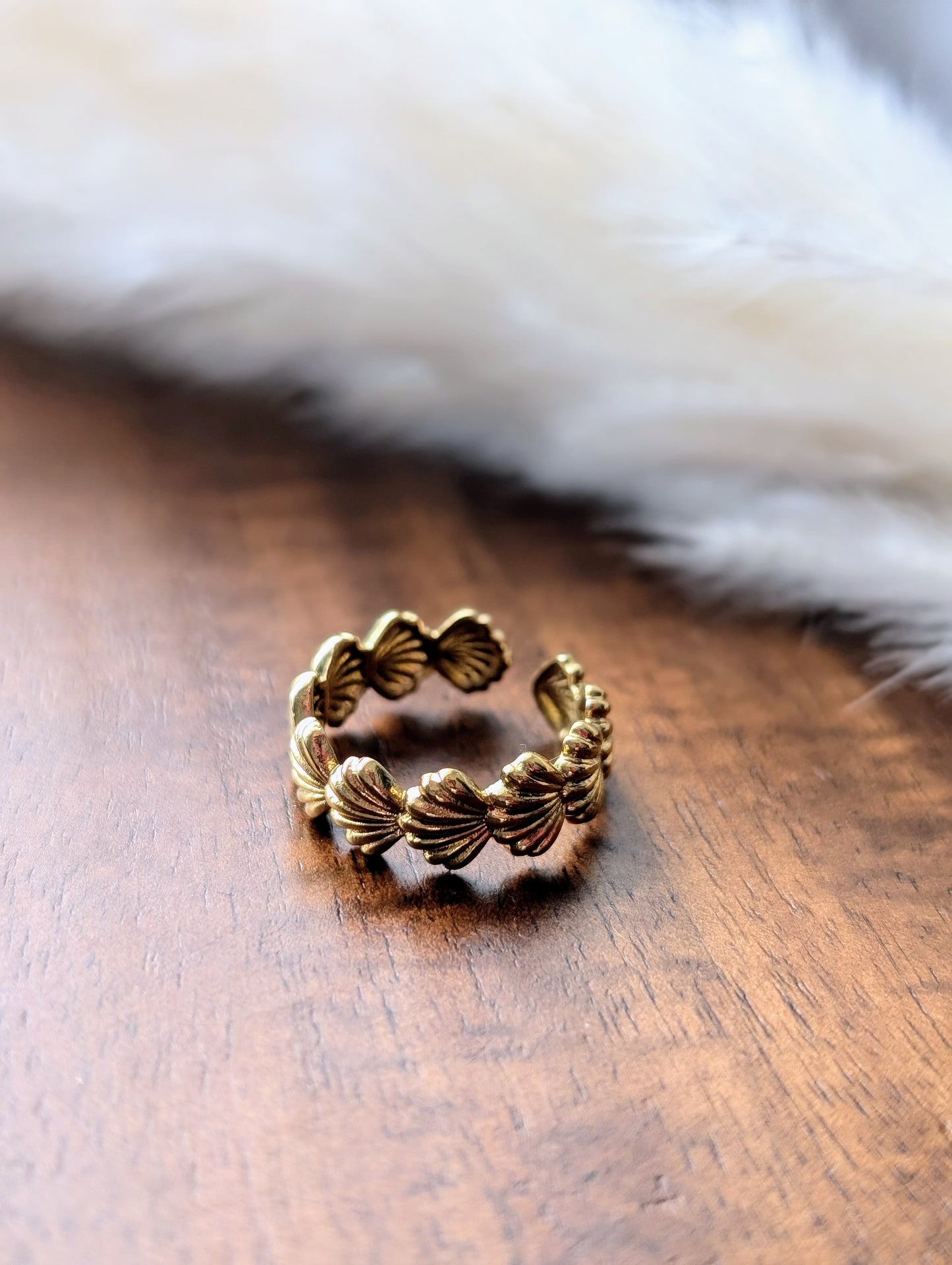 Bague ajustable motif coquillage | acier inoxydable (BG-4)