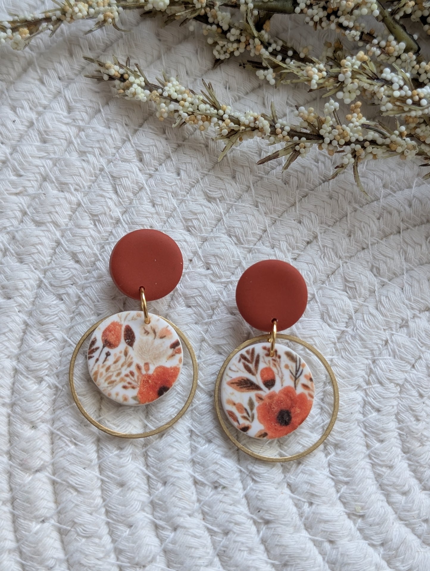 Boucles d'oreilles stud et rond argile et anneau laiton // polymer Clay earrings (BO-1730)