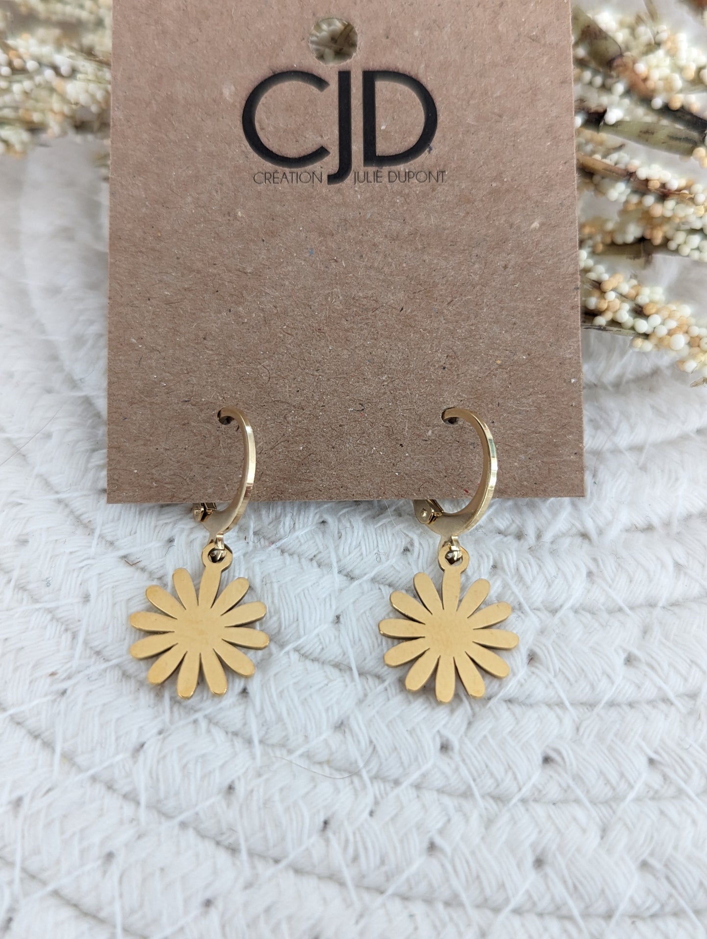 Boucles d'oreilles minimalistes Marguerite en acier inoxydable (BO-1832)