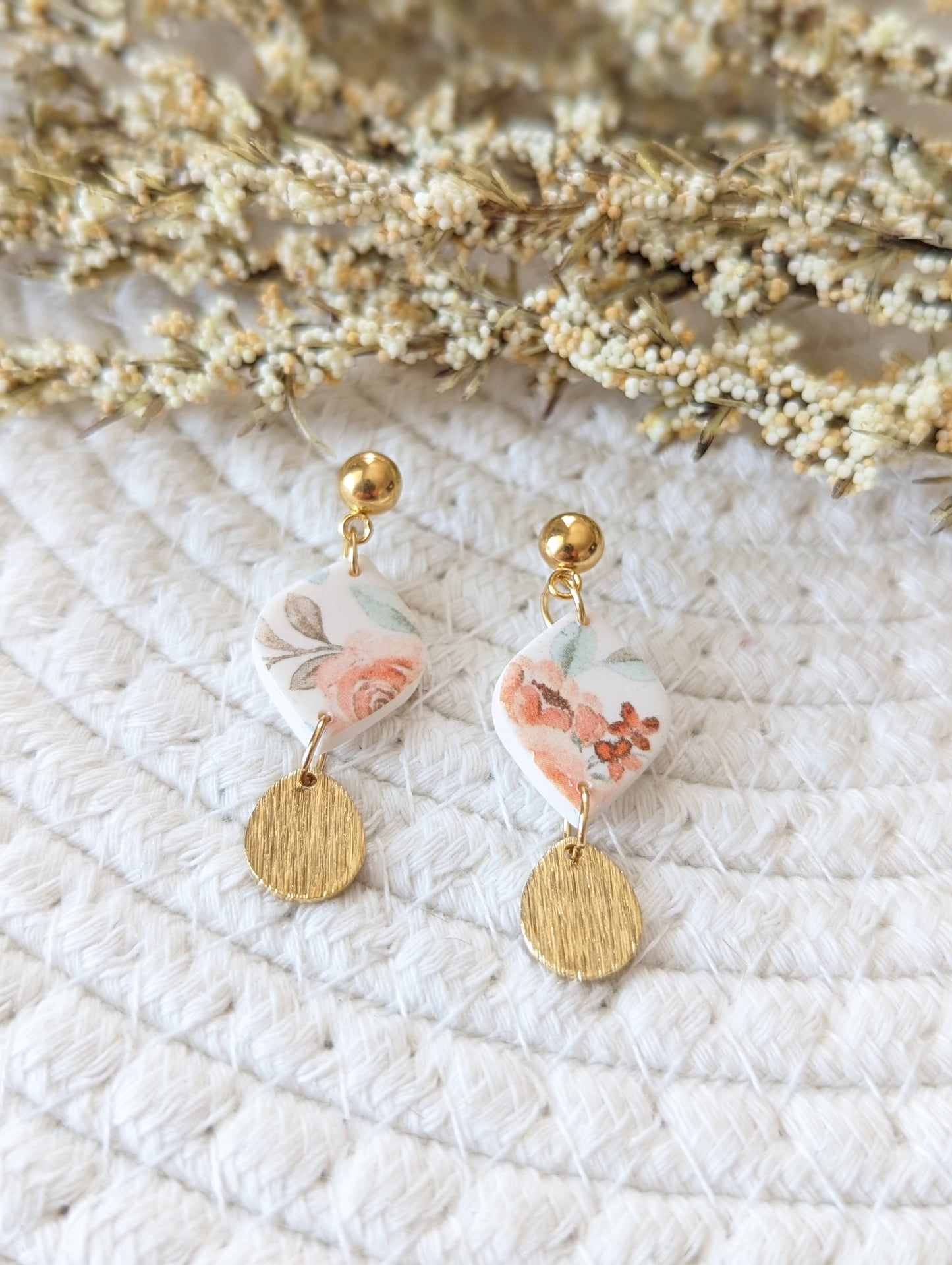 Boucles d'oreilles pendentif argile et laiton (bo-1819)