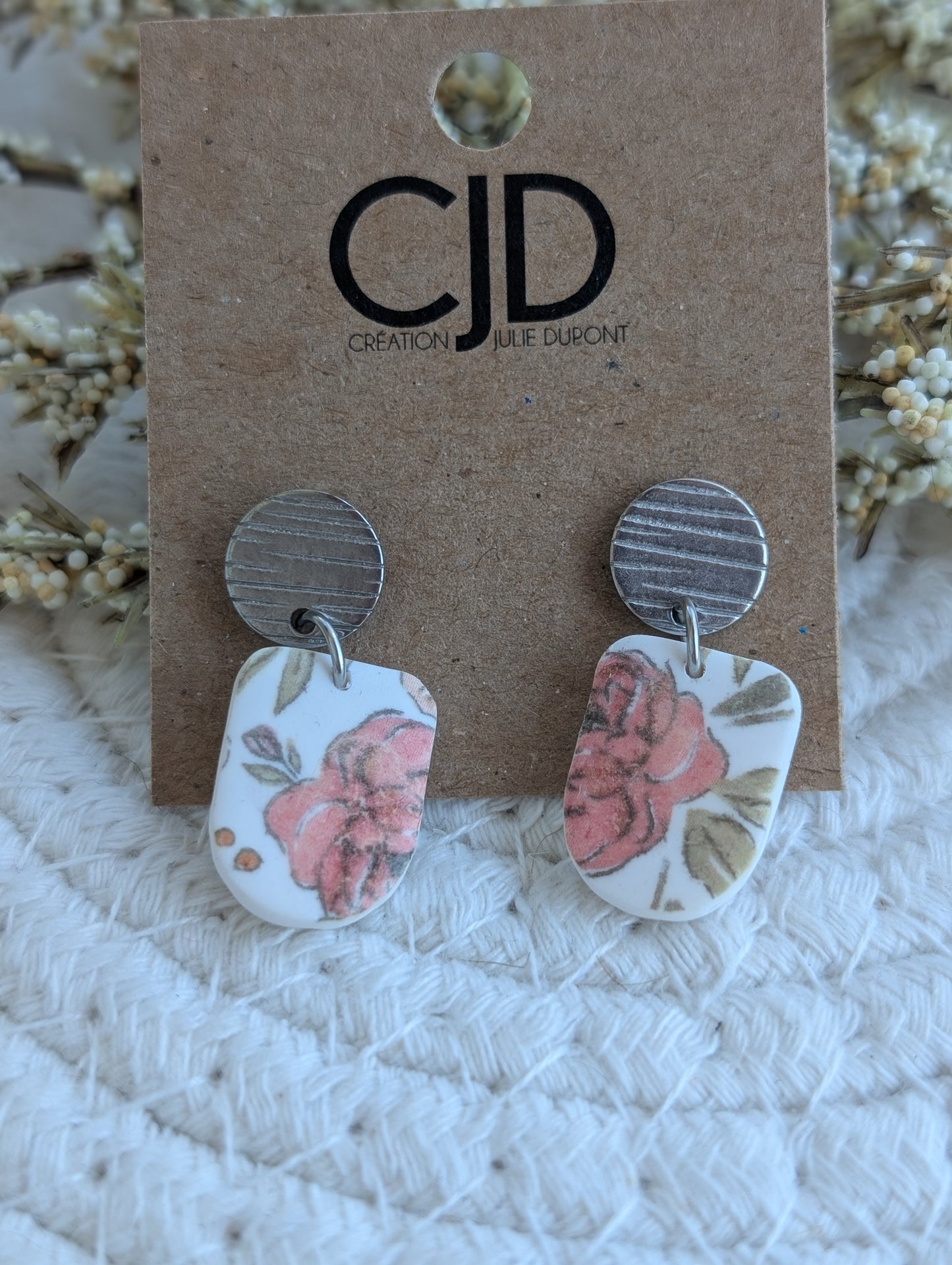 Boucles d'oreilles stud acier inoxydable et pendentif en argile polymère (BO-1853)