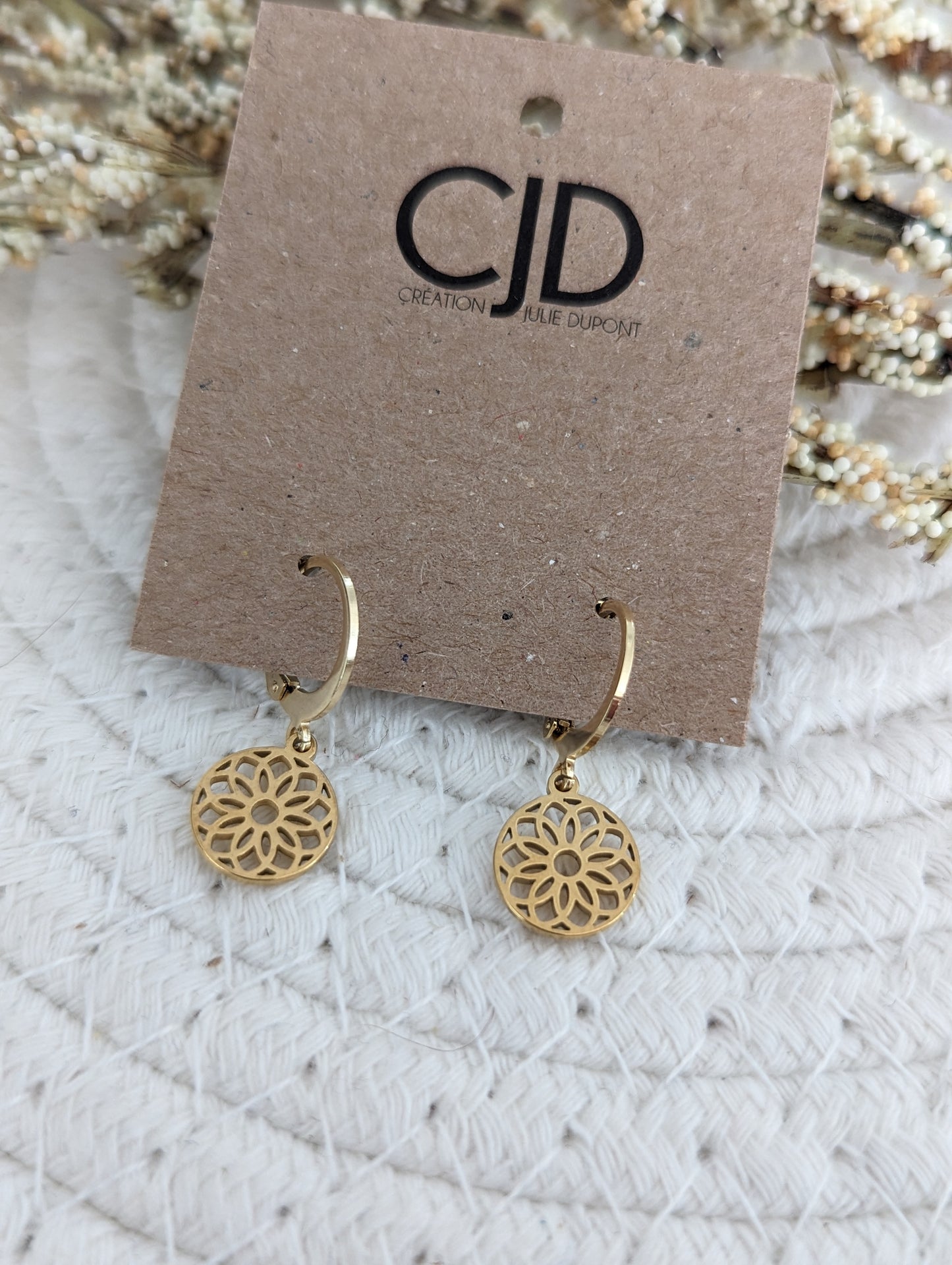 Boucles d'oreilles minimalistes mandala en acier inoxydable (BO-1831)