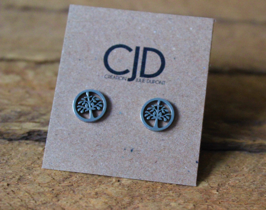 Boucles d'oreilles arbre de vie // tree of life stud earrings // stainless steel earrings // minimalist jewelry // (bo-1620)