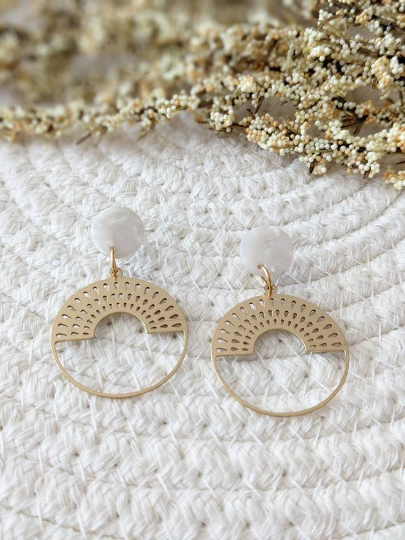 Boucles d'oreilles stud pendentif rond en laiton (BO-1735)