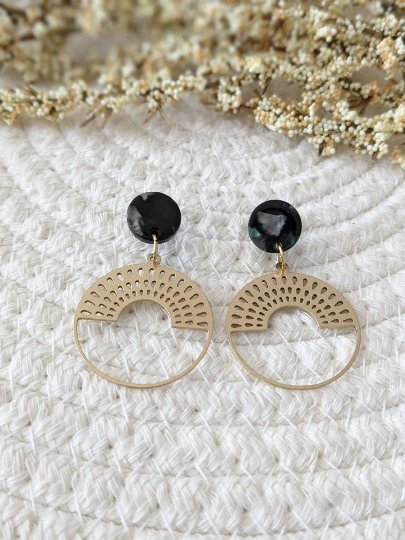 Boucles d'oreilles stud pendentif rond en laiton (BO-1735)