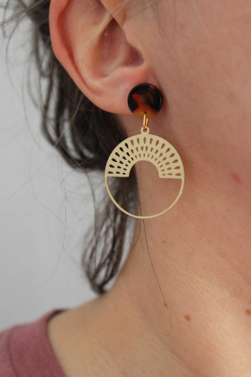 Boucles d'oreilles stud pendentif rond en laiton (BO-1735)
