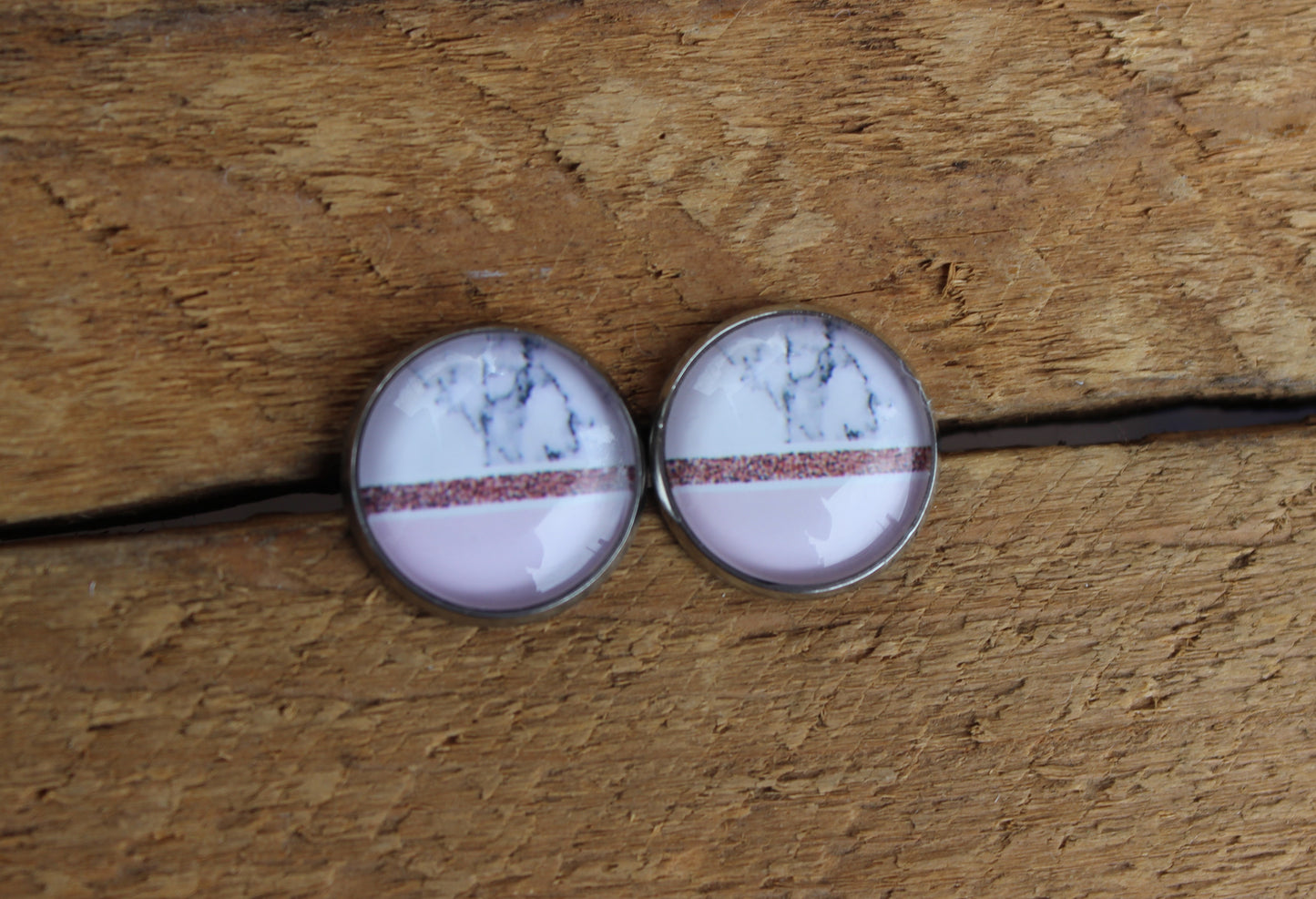 Petites merveilles marbre rose // pink marble earrings // cute glass cabochon (BO-1585)