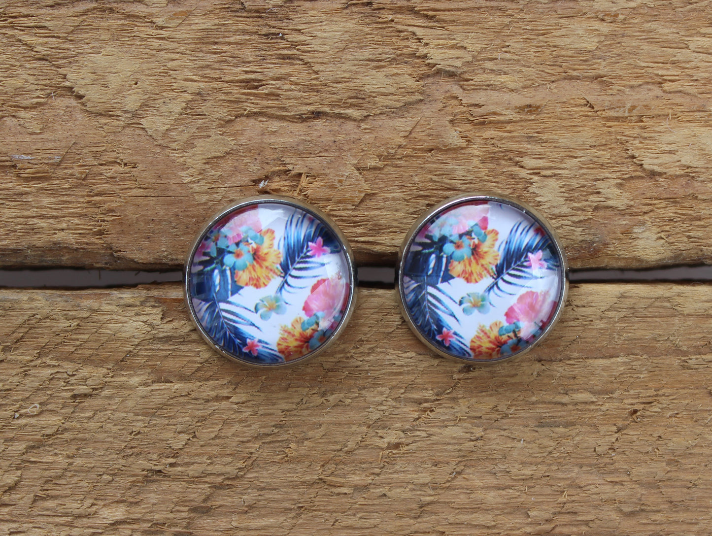 Petites merveilles tropical // tropical earrings // cute glass cabochon (BO-1591)