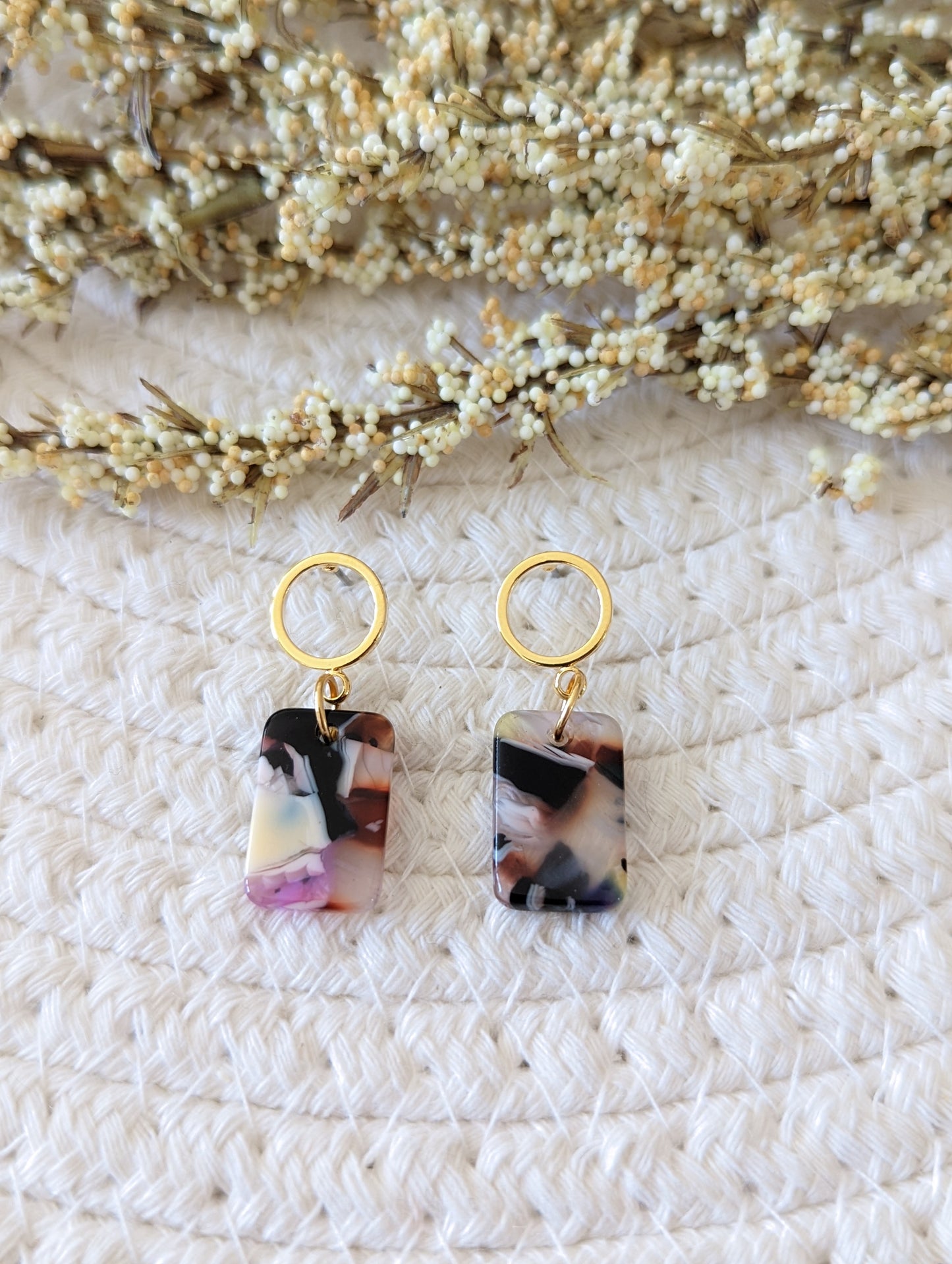 Boucles d'oreilles rectangle // acrylique // acetate earrings // geometrique // cadeau pour elle // (bo-1537)