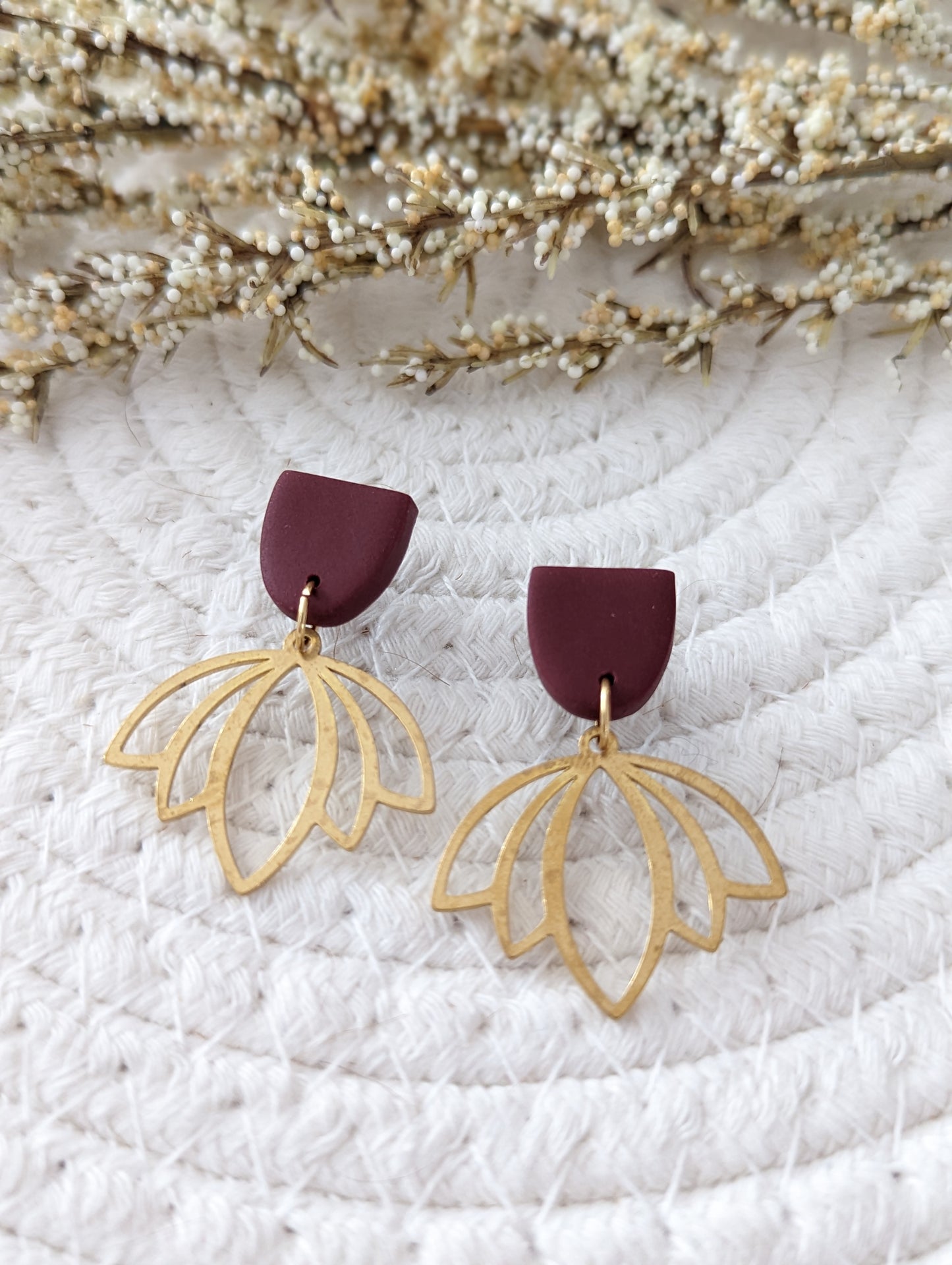 Stud argile et pendentif lotus en laiton (bo-1729)