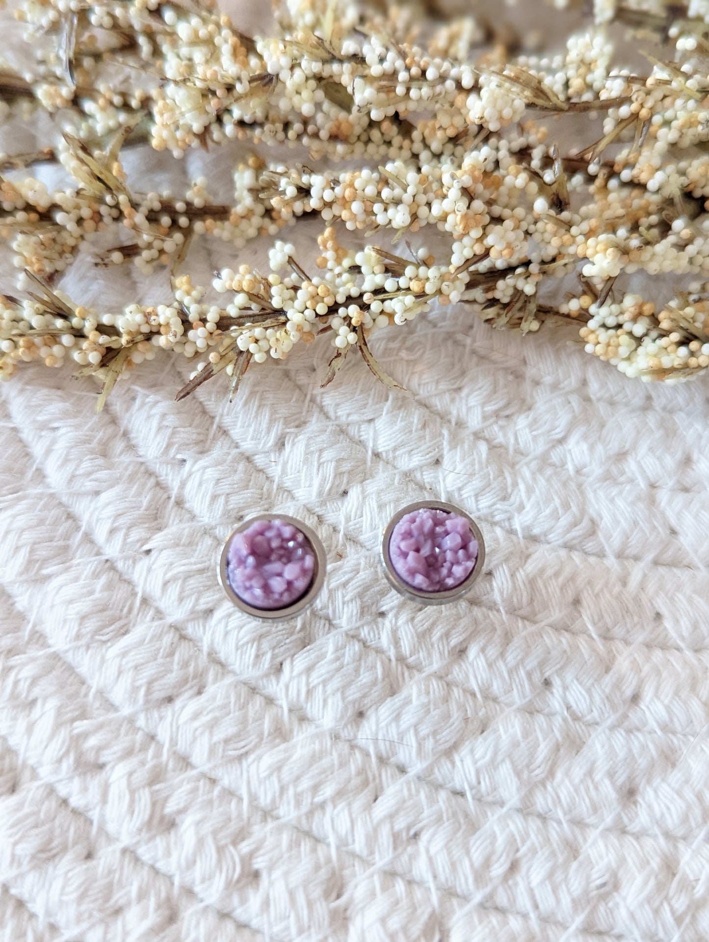 Boucles d'oreilles acier inoxydable faux druzy resine (BO-1495)