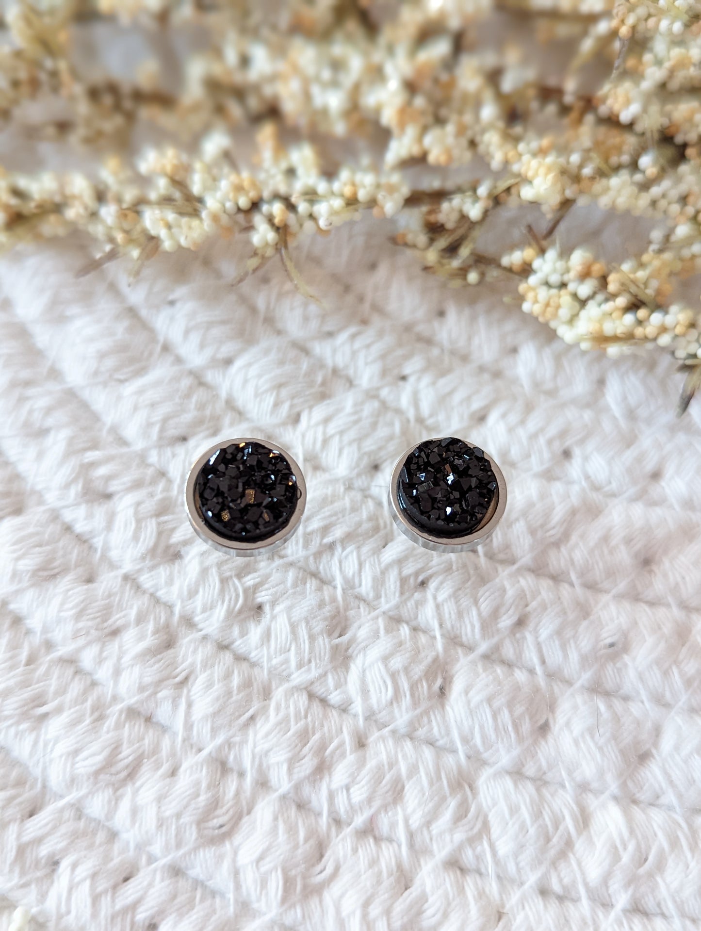 Boucles d'oreilles acier inoxydable faux druzy resine (BO-1495)