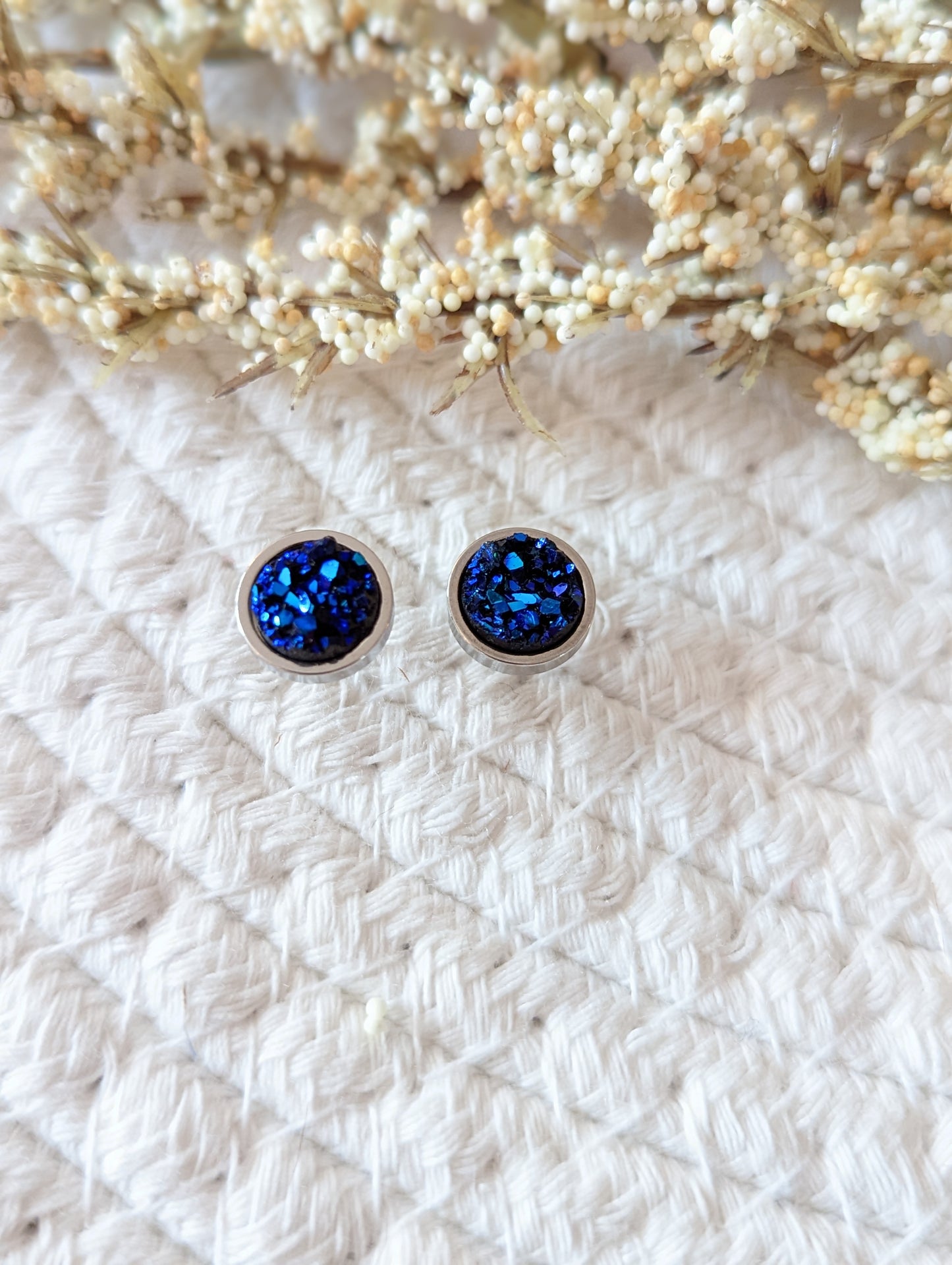 Boucles d'oreilles acier inoxydable faux druzy resine (BO-1495)