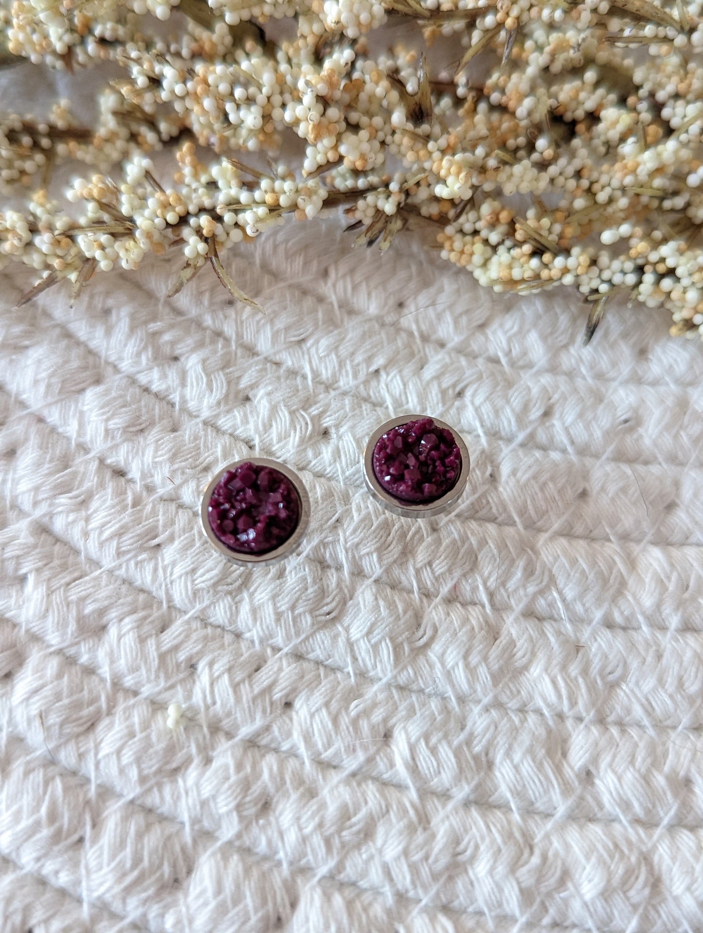 Boucles d'oreilles acier inoxydable faux druzy resine (BO-1495)