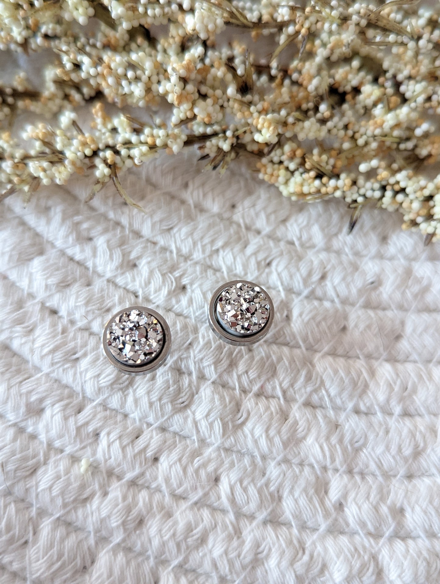 Boucles d'oreilles acier inoxydable faux druzy resine (BO-1495)