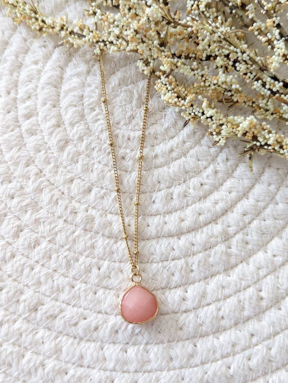 Collier pierre semi précieuse // collier chaine acier inoxydable // Stainless steel Necklace semi precious Stone (co-204)