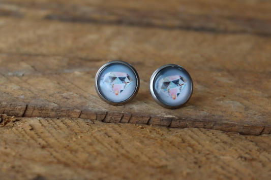 Petites merveilles diamant // diamond glass cabochon earrings // fait au quebec (BO-1370)