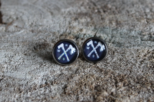 Petites merveilles hache // glass cabochon earrings // fait au quebec (BO-1289)