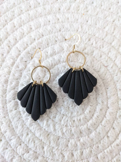 Boucles d'oreilles argile et laiton art deco // art deco polymer clay earrings (bo-1675)