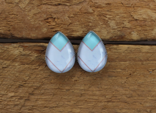 Petites merveilles marbre chevron // marble teardrop earrings // Goutte d'eau // fait au quebec (BO-1593-G)