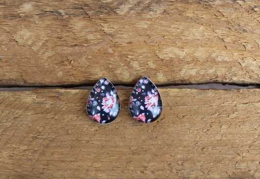 Petites merveilles fleurie // floral teardrop earrings // Goutte d'eau // fait au quebec (BO-1587-G)