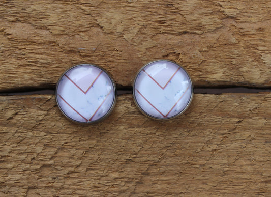 Petites merveilles chevron rose marbre // marble chevron earrings // cute glass cabochon (BO-1593)