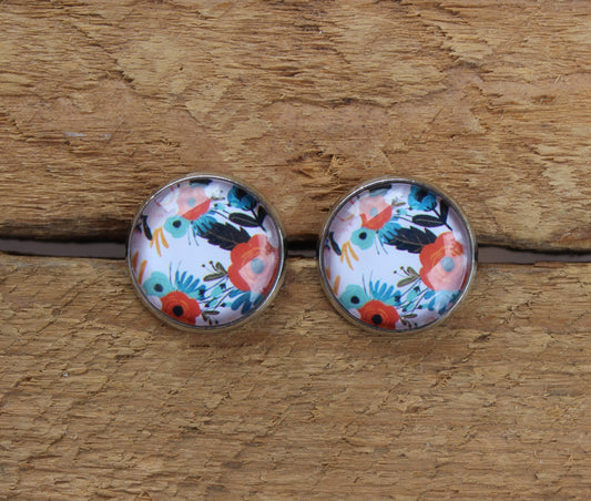 Petites merveilles fleurie // orange flower earrings // floral earrings // cute glass cabochon (BO-1594)