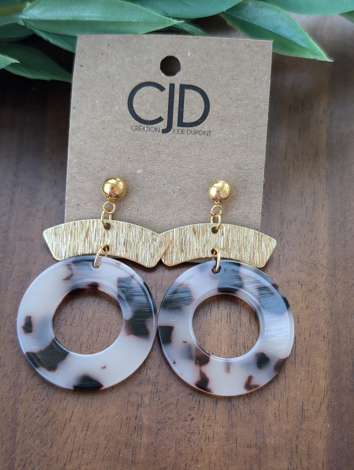 Boucles d'oreilles acetate et laiton, bijoux acetate de cellulose, acetate earrings  (BO-1875)