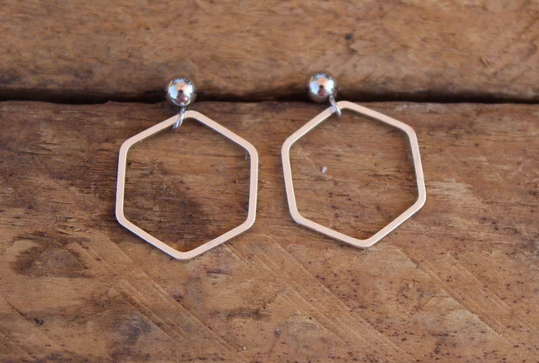 Boucles d'oreilles minimalistes hexagone (bo-1150