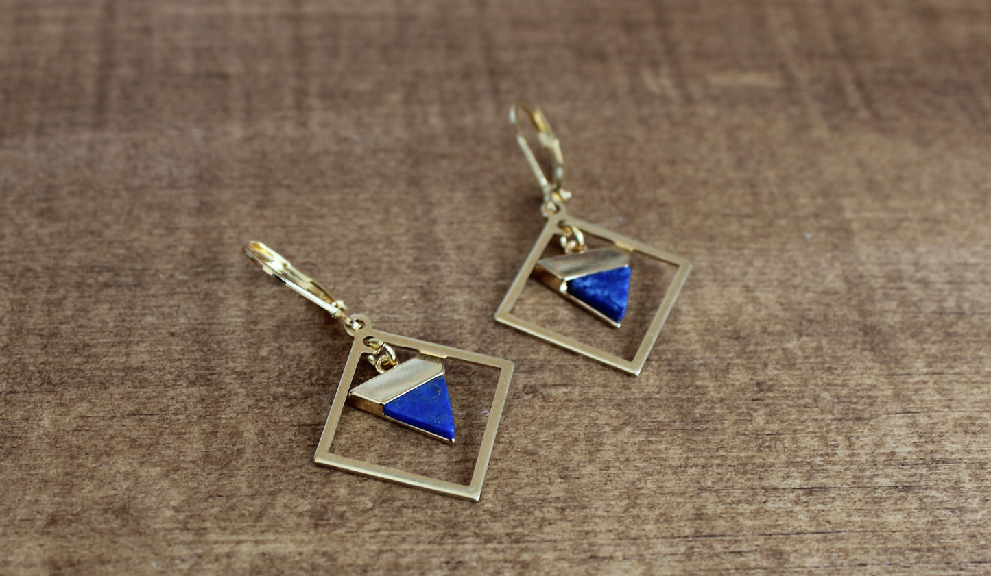 Boucles d'oreilles en laiton // labradorite  // howlite // marbre // boucle hypo-allergene // acier inoxydable  (BO-1403)
